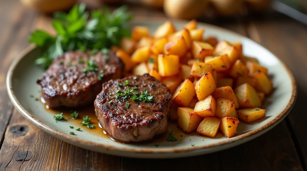 steak bites and potatoes