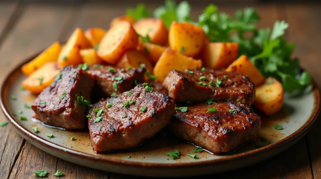 steak bites and potatoes