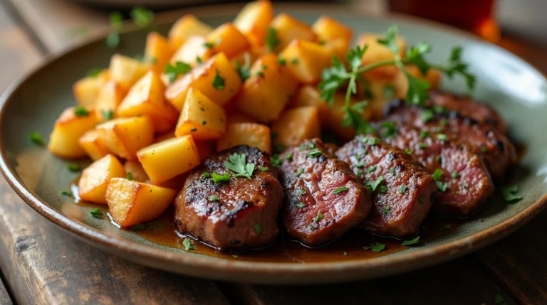 steak bites and potatoes